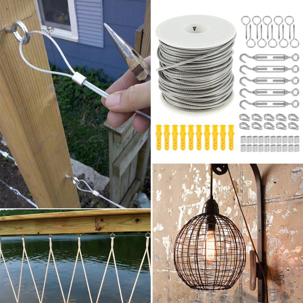 Cable Guardrail Ropes PVC Steel Coated Flexible Wire Clothesline Fence Roll with Stainless Steel Hooks