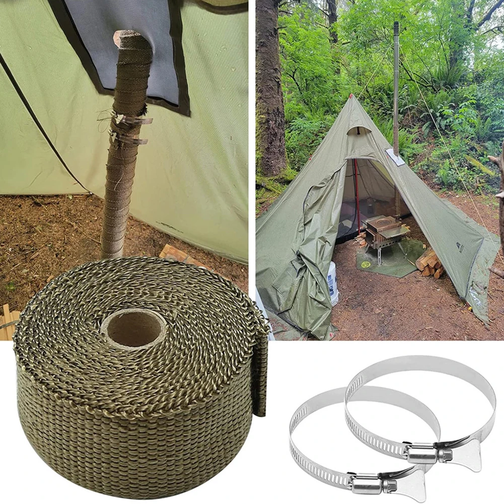 Fireproof Tent Stove Chimney Wrap with Adjustable Clamps Heat Resistant Stove Pipe Insulation