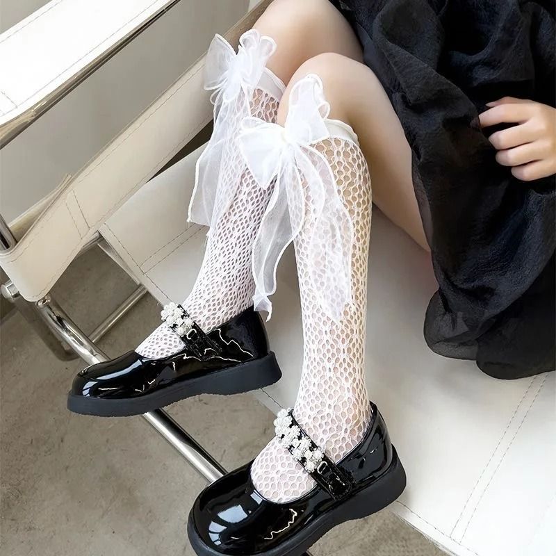 Four-Season Girls' Bow Mesh High-Tube Socks