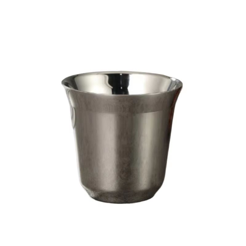 Stainless Steel Double-Layer Flat Bottom Coffee Water Cup 80ml (2.71 fl oz)