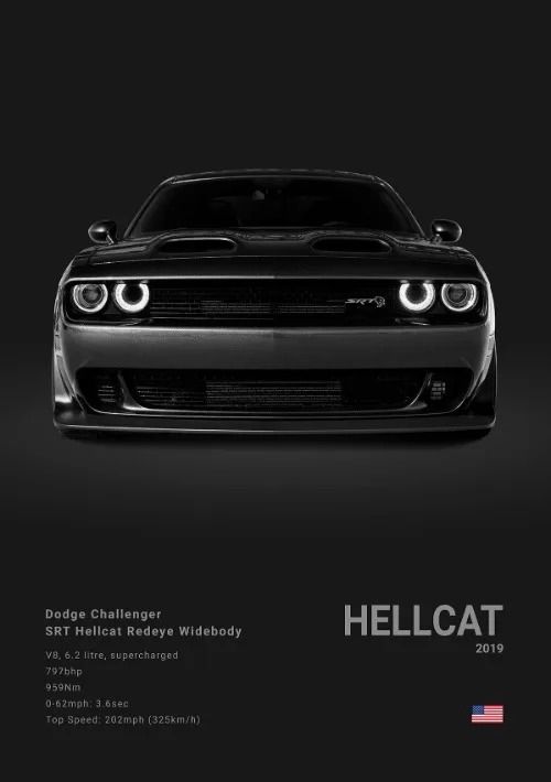 Dodge Challenger SRT Hellcat Redeye Canvas Wall Art Modern Muscle Car Poster