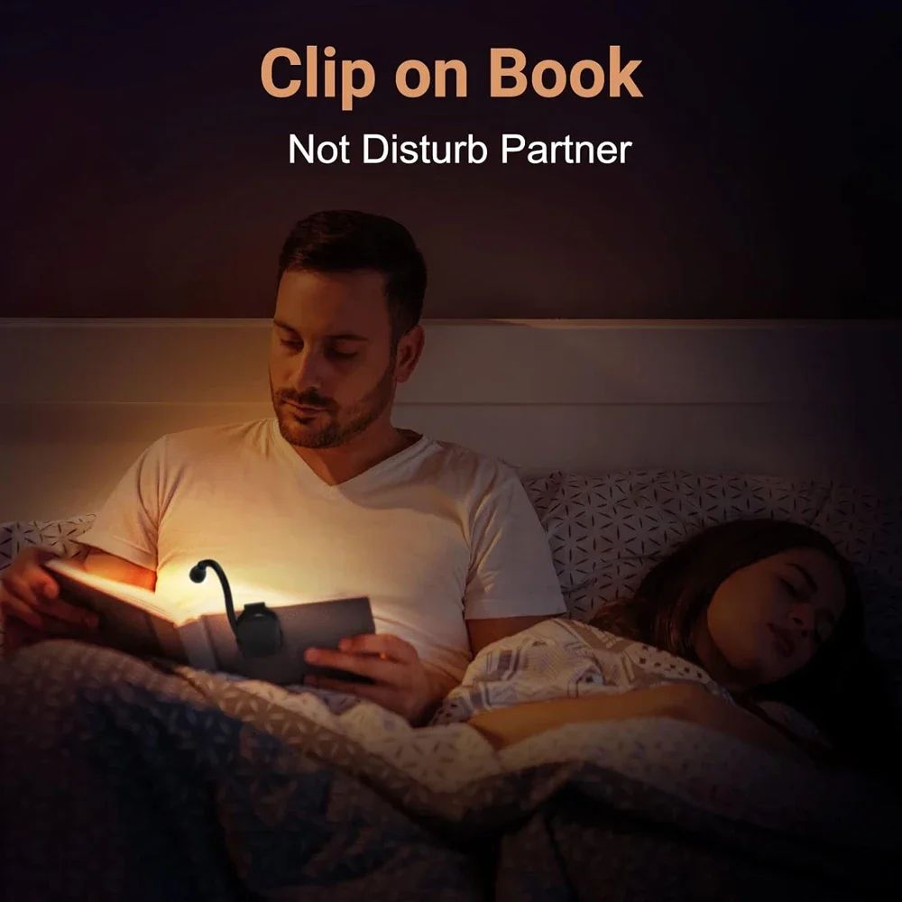Rechargeable LED Clip-On Book Light – 3-Color Dimmable Reading Lamp