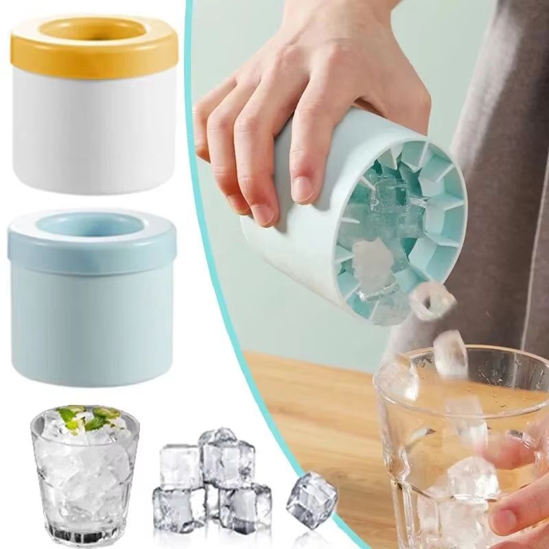 2 in 1 Silicone Ice Cube Mold Bucket – Round Ice Maker Cup for Drinks, Cocktails & Summer Cooling