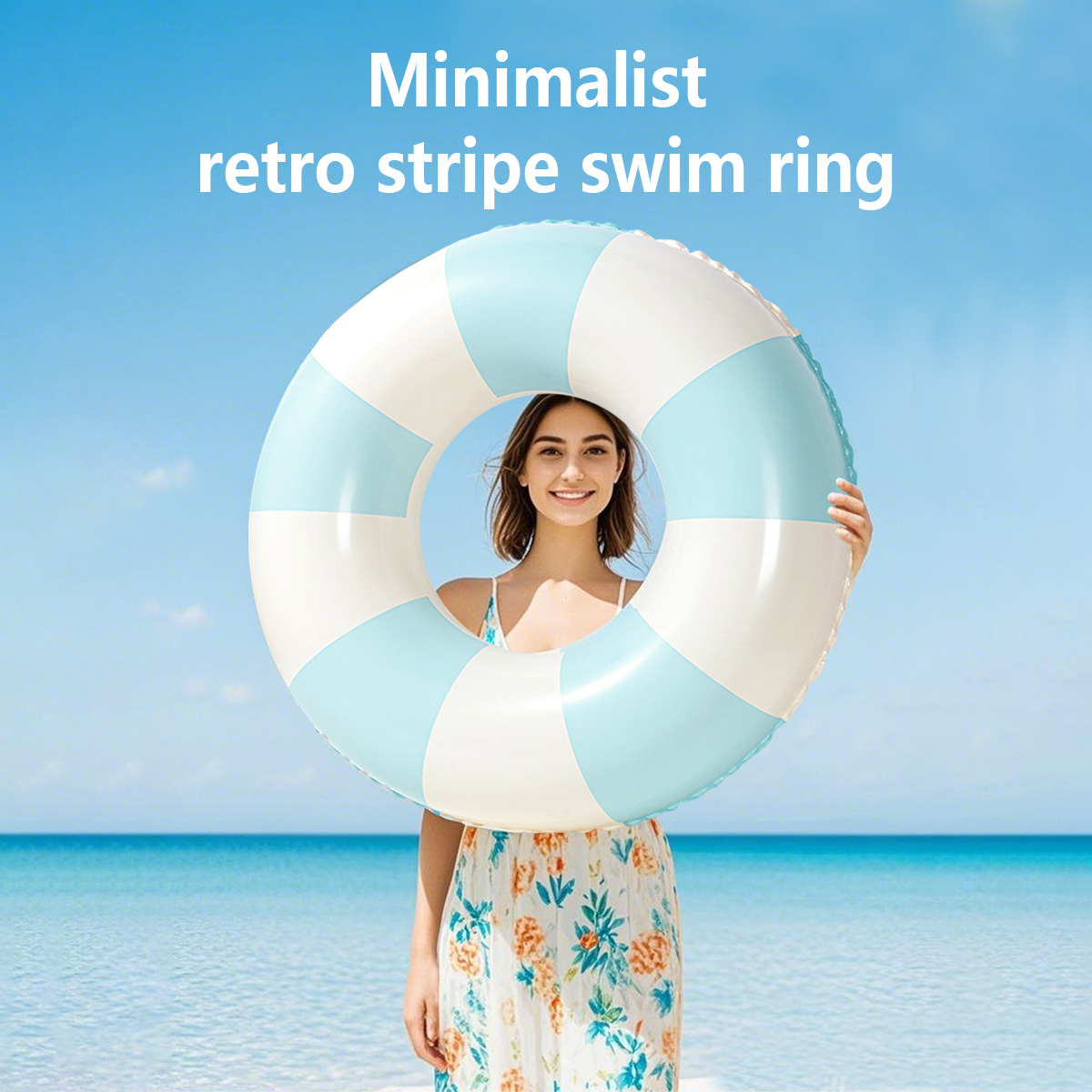 Retro Striped Inflatable Swim Ring Thick PVC Pool Float for Kids & Adults