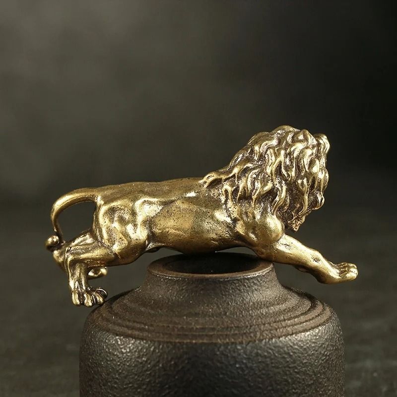 RegalPride Antique Bronze Lion King Statue Mini Brass Sculpture