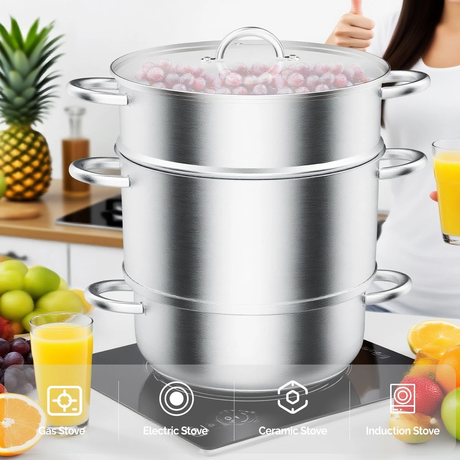 Stainless Steel Steam Juicer with Hose