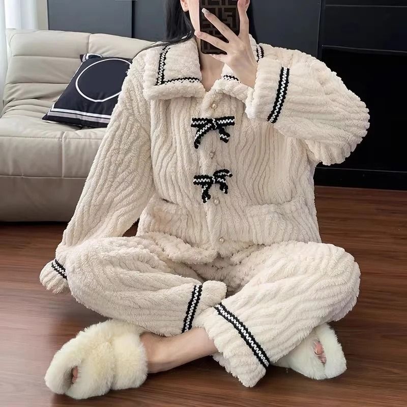 Womens Winter Pajama Set Thick Warm Womens Flannel Pajamas Cozy 2 Piece Sleepwear