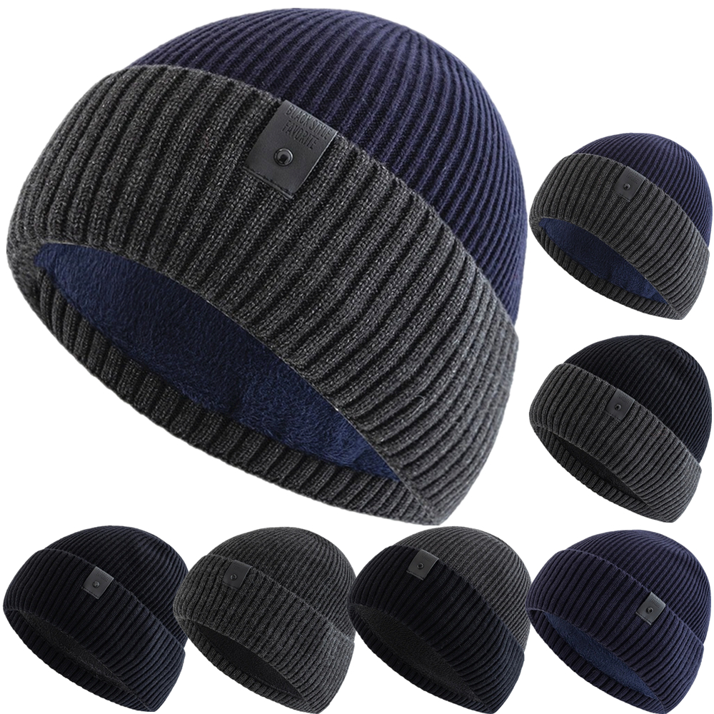 Stylish Unisex Winter Hat, Fleece Lined, Warm Beanie for Men Women, Outdoor Thicken Ski Sports Knitted Cap