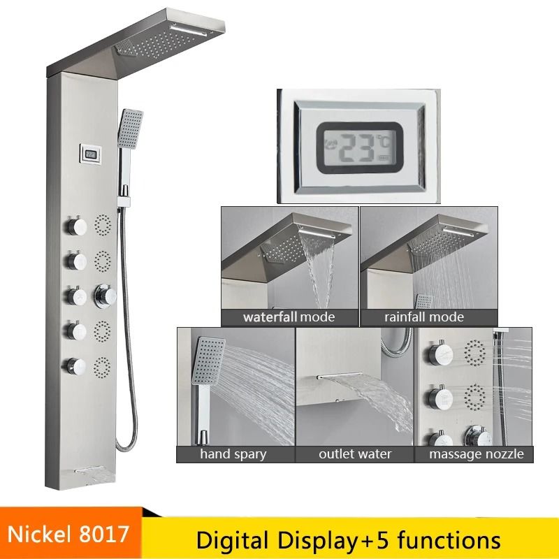 LED Rainfall Shower Panel with Digital Display and Massage Jets