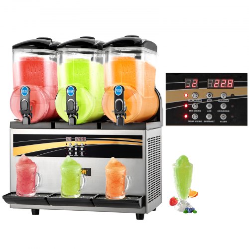 3x15L Commercial Slushy Machine, 1200W Stainless Steel Frozen Drink Maker, Adjustable Temperature (26.6°F-28.4°F)