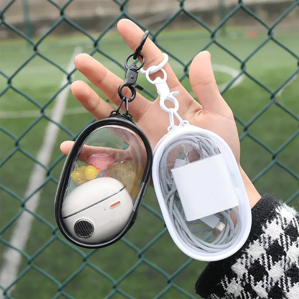 Plush Doll Earphone Case Transparent Protector Bag with Keychain for Display