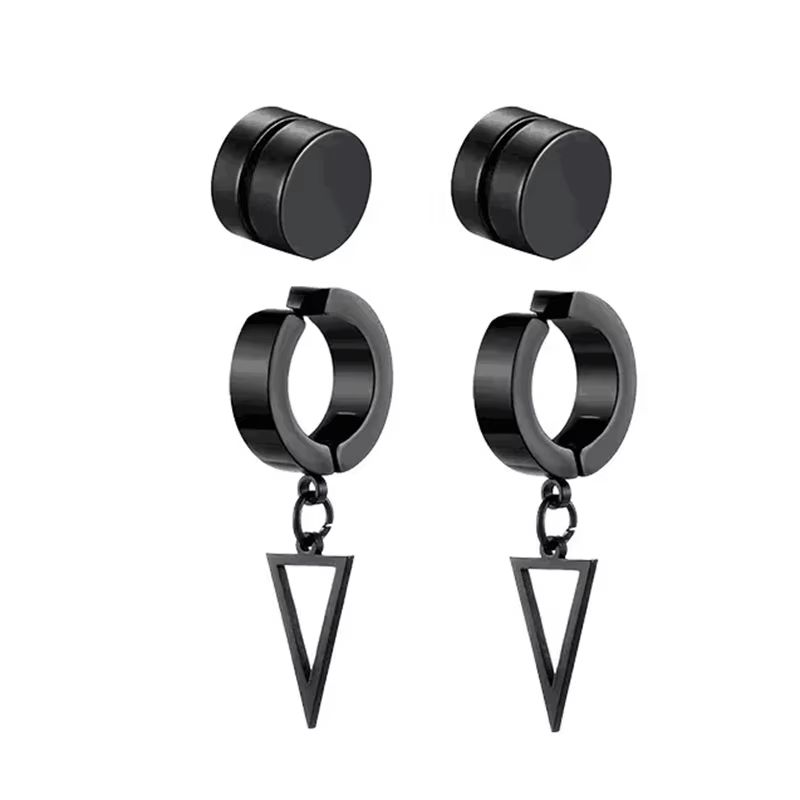 Mens Punk Cross Magnetic Earrings Set Stainless Steel Non Piercing 5 Pairs