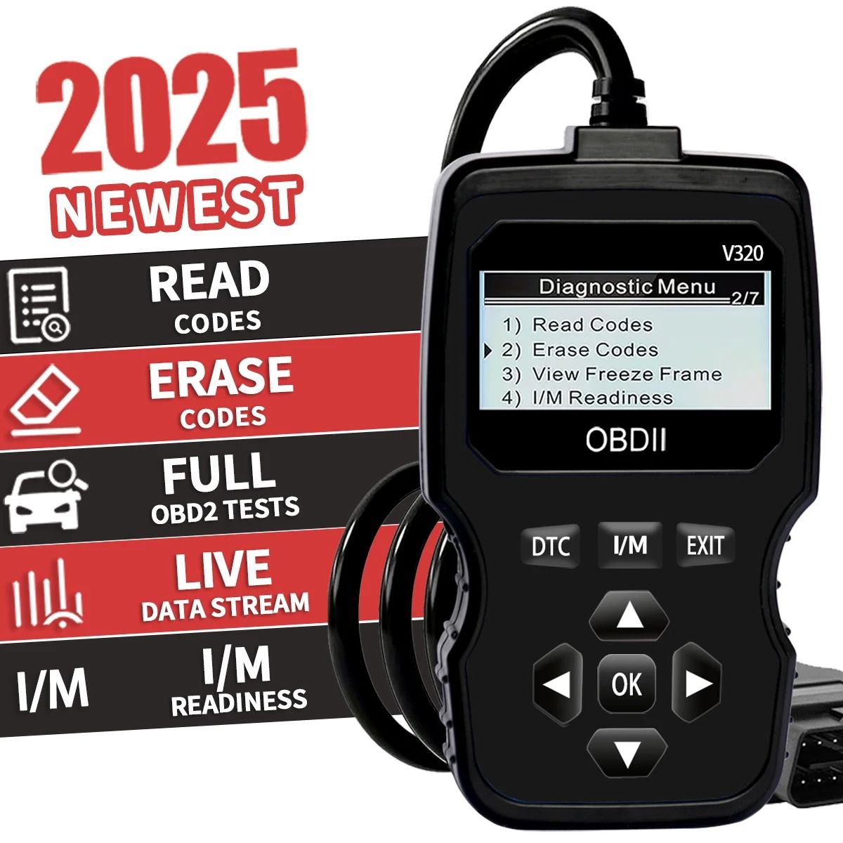 Obd2 Car Diagnostic Scanner Tool with Real-Time Data Flow and Battery Test