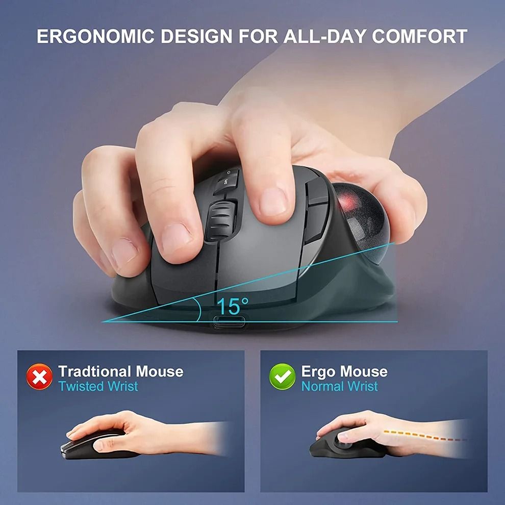 Jomaa Ergonomic Wireless Trackball Mouse | Rechargeable Dual-Mode Bluetooth & 2.4G Thumb Control Mouse