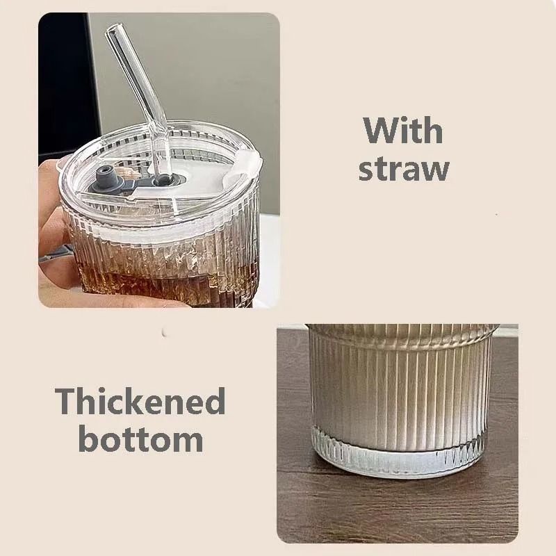 450ml Glass Cup with Lid and Straw Leakproof Heat Resistant Drinkware