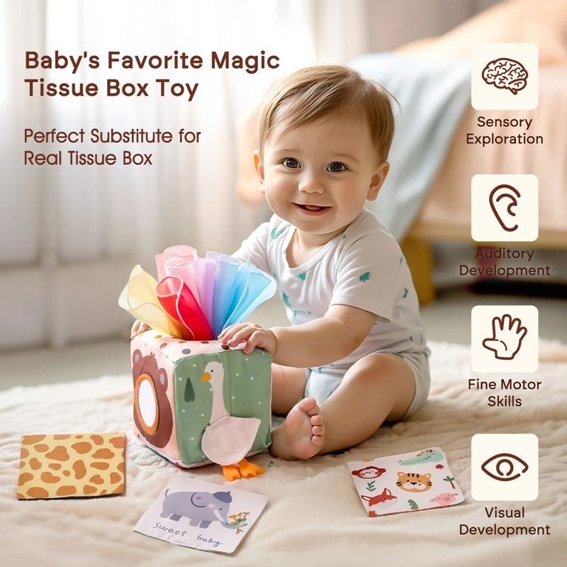 Montessori Magic Cotton Animal Tissue Box Busy Toy For Fine Motor Play