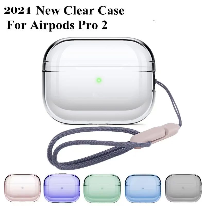 Clear Transparent AirPods Pro 2 Protective Case with Lanyard – Shockproof Soft TPU Cover