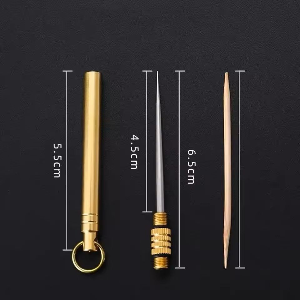 Titanium & Brass Portable Toothpick Bottle Multi-Function Fruit Fork & Camping Dental Tool