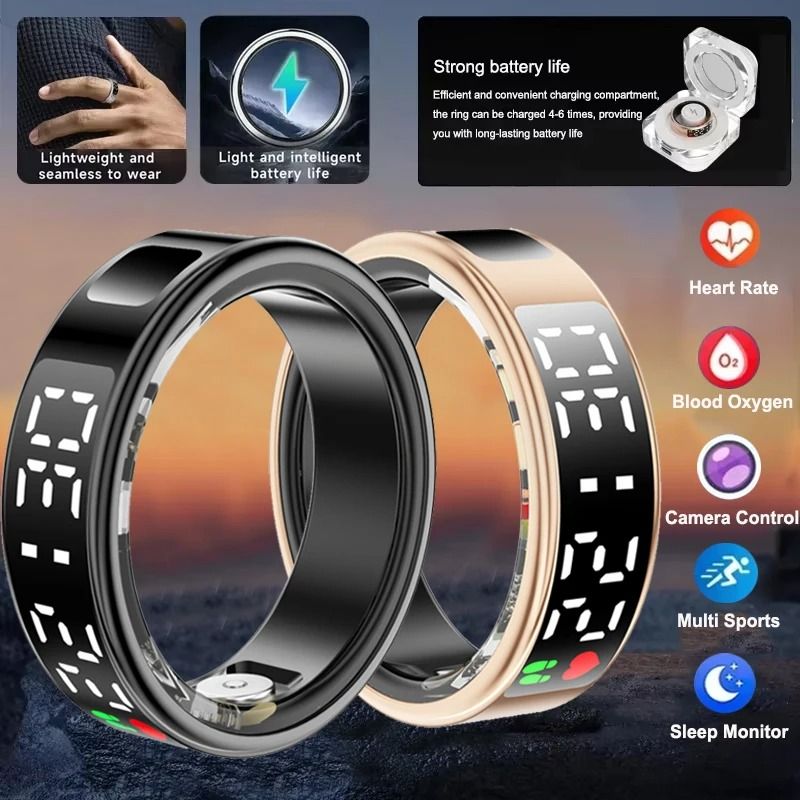 Smart Health and Sleep Monitoring Ring with LED Display