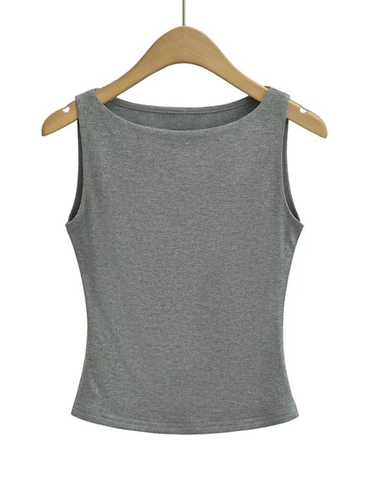 Dozw Double Layer Boat Neck Slinky Tank Top – Soft High Stretch High Street Crop