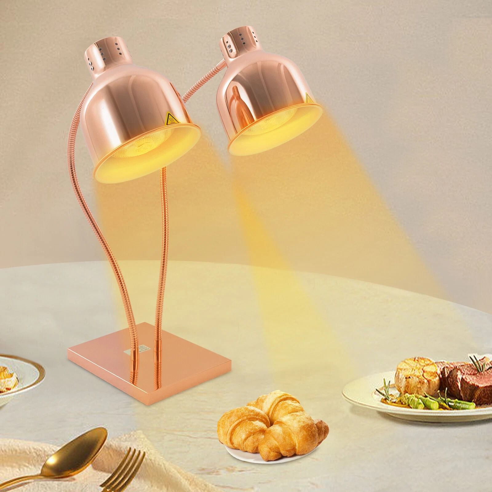 2-Head Food Warming Lamp Gold, Tabletop Food Insulation Lamp, Food Warmer