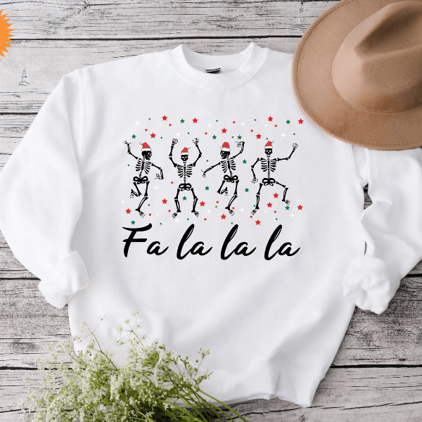 Fa La La Skeleton Sweatshirt Funny Christmas Skeleton Holiday Humor Pullover