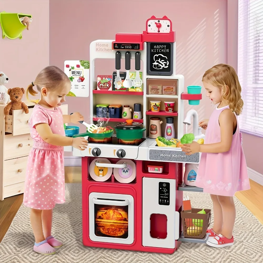 Kids Kitchen Playset, Realistic Lights & Sounds, Spray Sink, Pretend Food Play Gift for Boys Girls Toddlers