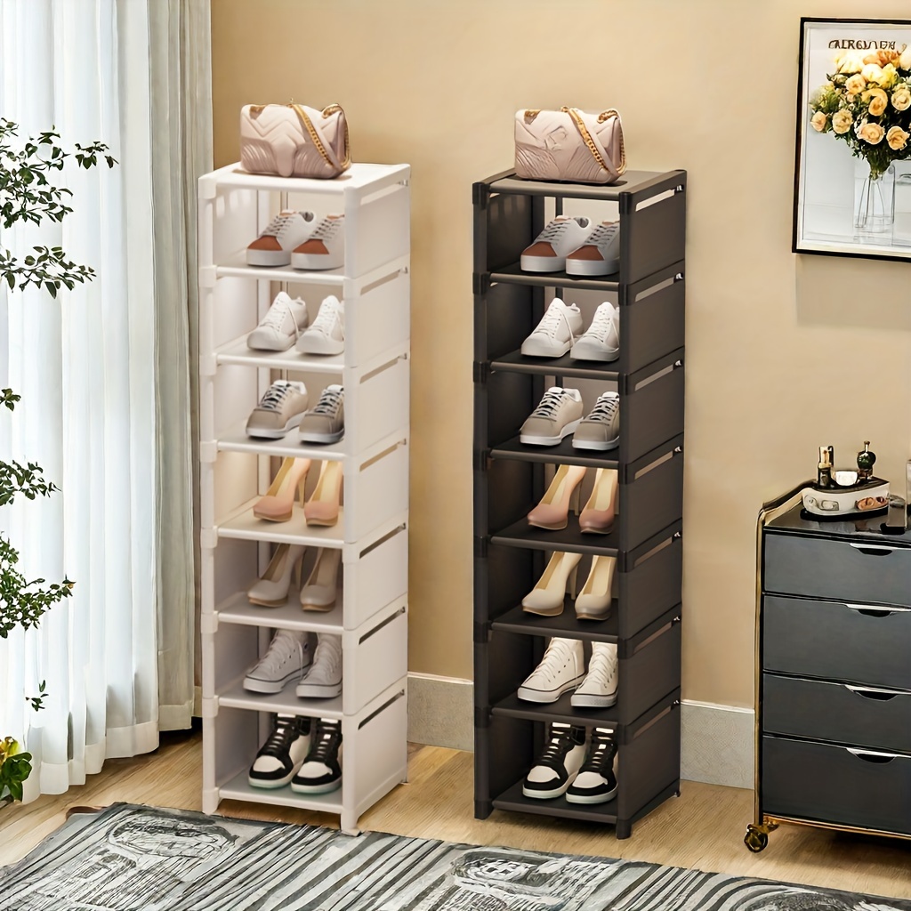 Multi-Tier Metal Frame Shoe Rack Space Saving for Sneakers Sandals Entryway Easy Assembly Fabric Shelves Holiday Storage