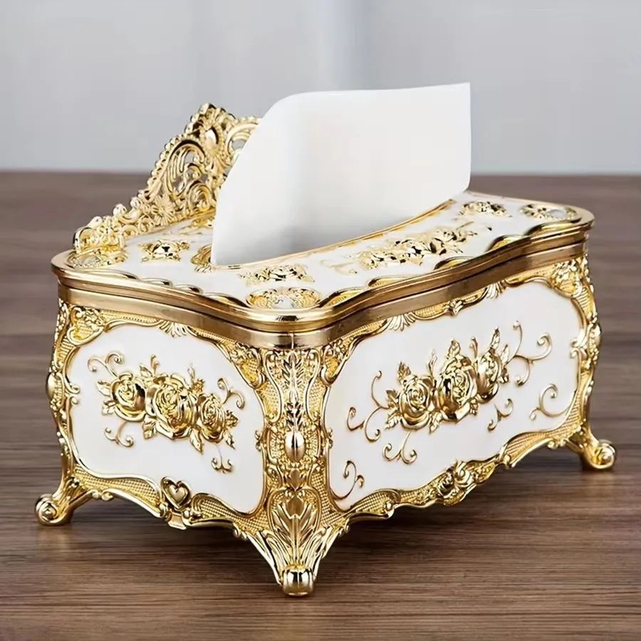 European Style Tissue Box Holder Luxury Desktop Napkin Extraction Storage Case for Hotel Restaurant Living Room