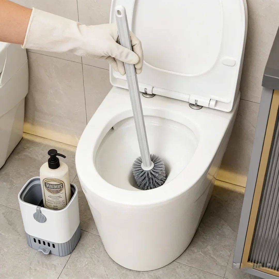 Wall Mounted Toilet Brush with Slim Holder – No Drill, Space-Saving Modern Design