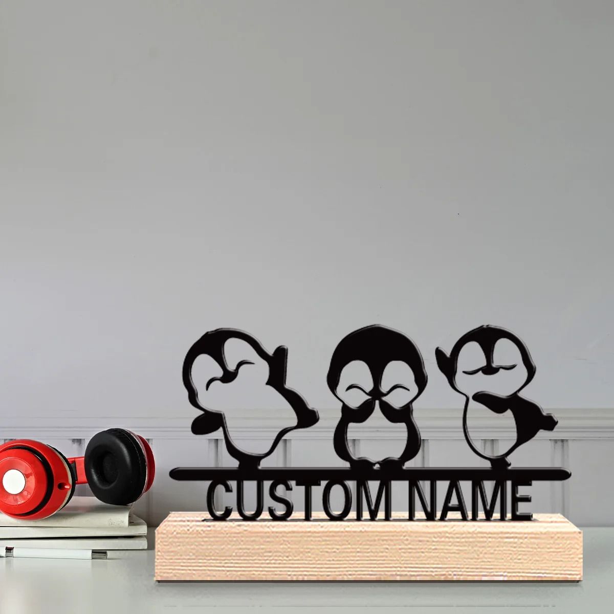 Custom Adorable Three Penguins Metal Tabletop Statue