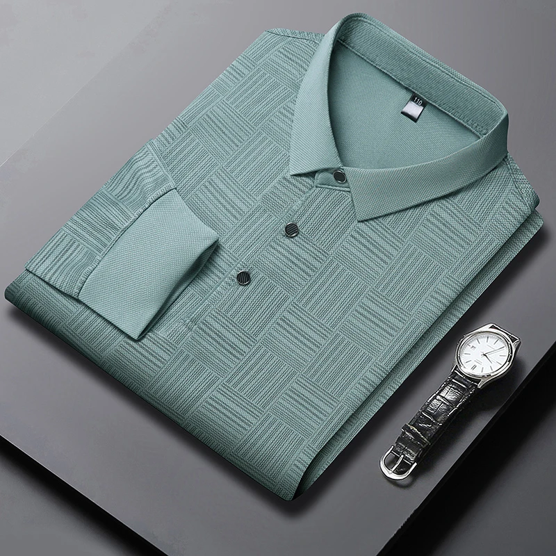 New Men's Solid Color Long Sleeved Polo Shirt Fashionable Comfortable Breathable Versatile Business Casual Top