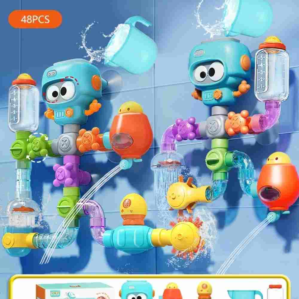 Splash and Spin Baby Bath Toys with Suction Cups and Water Tubes Set