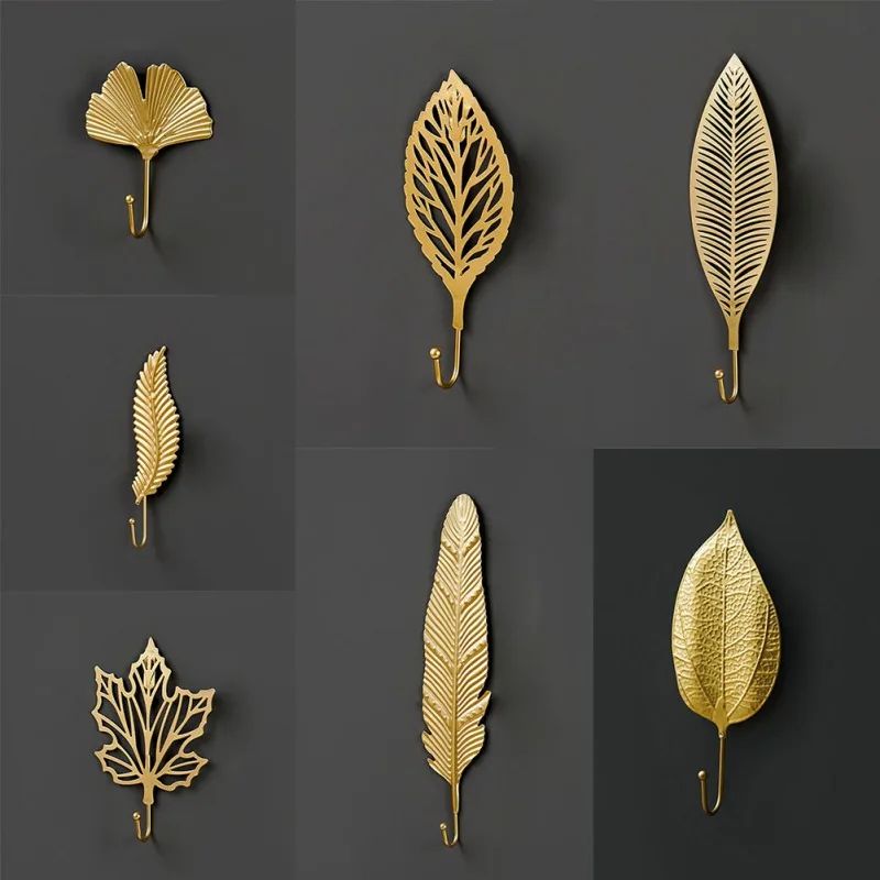 Gold Leaf Metal Wall Hooks Decorative Towel And Clothes Hanger