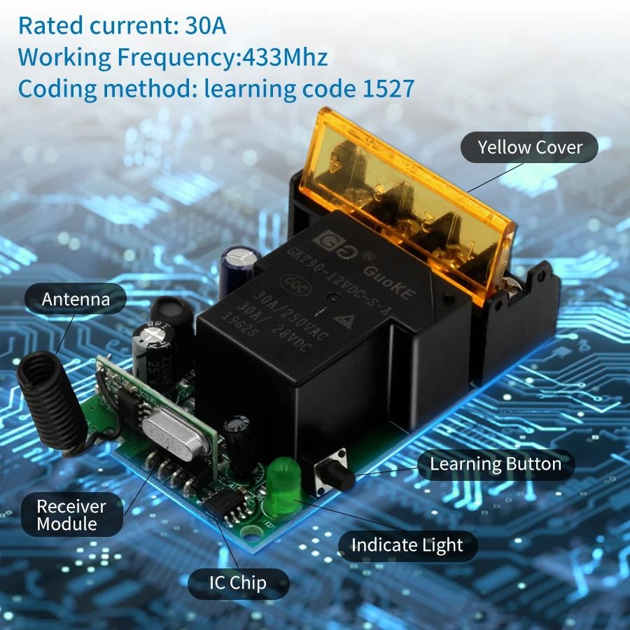 RF 433MHz Wireless Remote Control Relay Switch for Pumps and Appliances