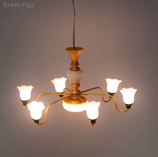 Mini LED Dollhouse Ceiling Lamp 3V Chandelier Lighting Accessory