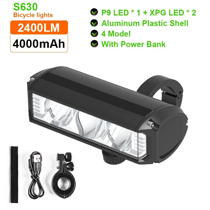 5200LM Rechargeable Bike Light 8000mAh Power Bank Headlight