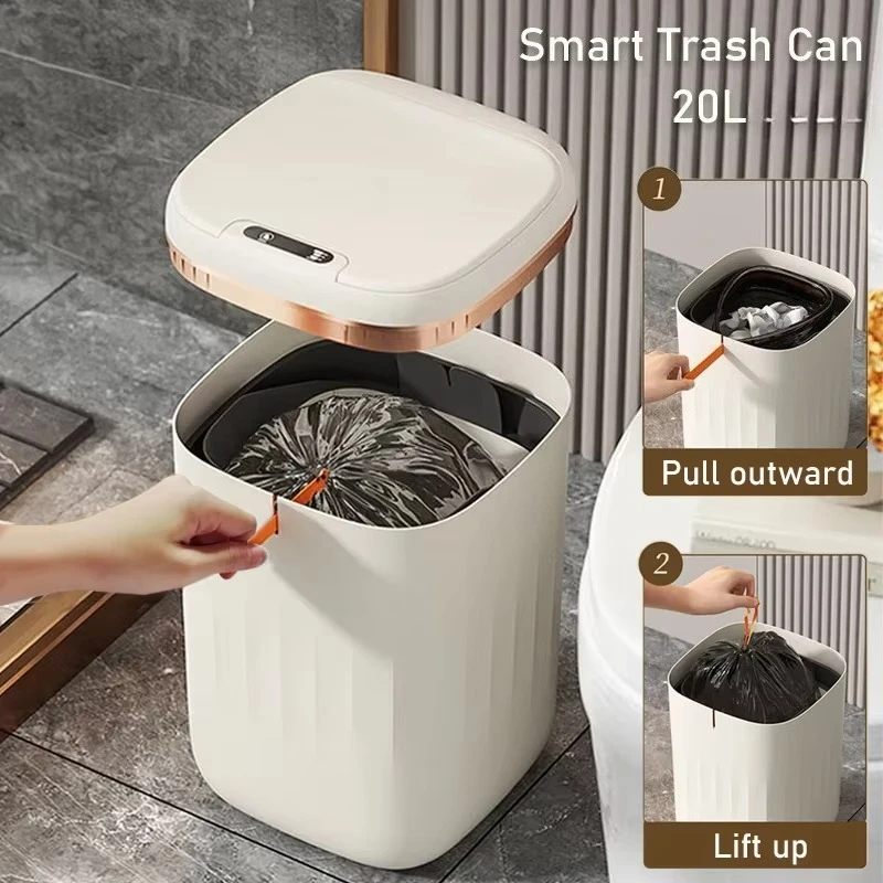 Automatic Smart Sensor Trash Can, Large-Capacity Waterproof Trash Bin, Black Bathroom, Kitchen, Toilet Paper Basket