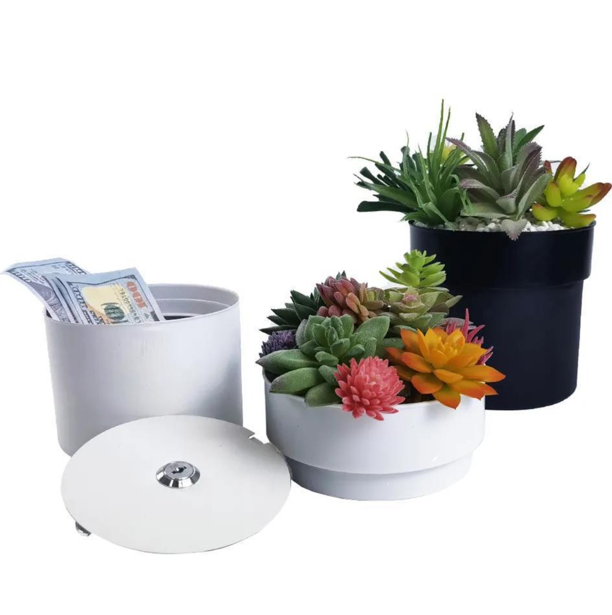 Creative Flowerpot Shaped Iron Money Safe with Password Lock Hidden Storage Box for Anti Theft Cash Organization
