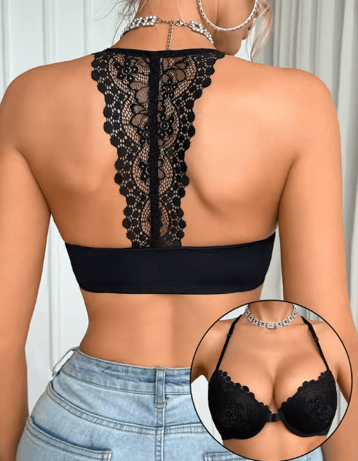Fashion Lace Splicing Front Clasp Push Up Bra for Women