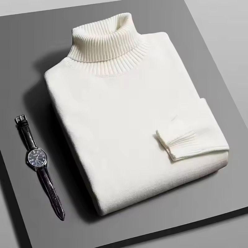 Mens Slim Fit Knitted Turtleneck Sweater with Long Sleeves and Anti-Pilling Fabric