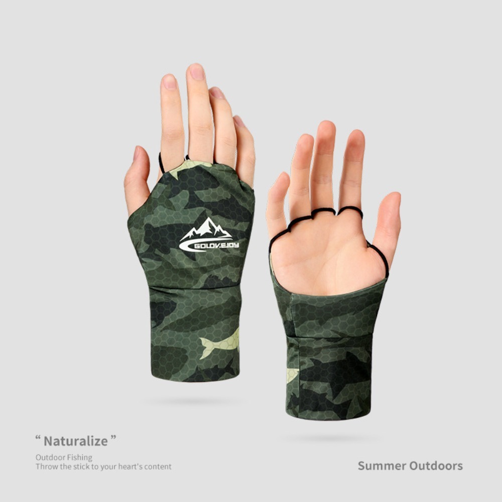 Breathable Anti-UV Touch Screen Ice Silk Fishing Gloves, Palm Hollowed, Highly Elastic Riding Gloves