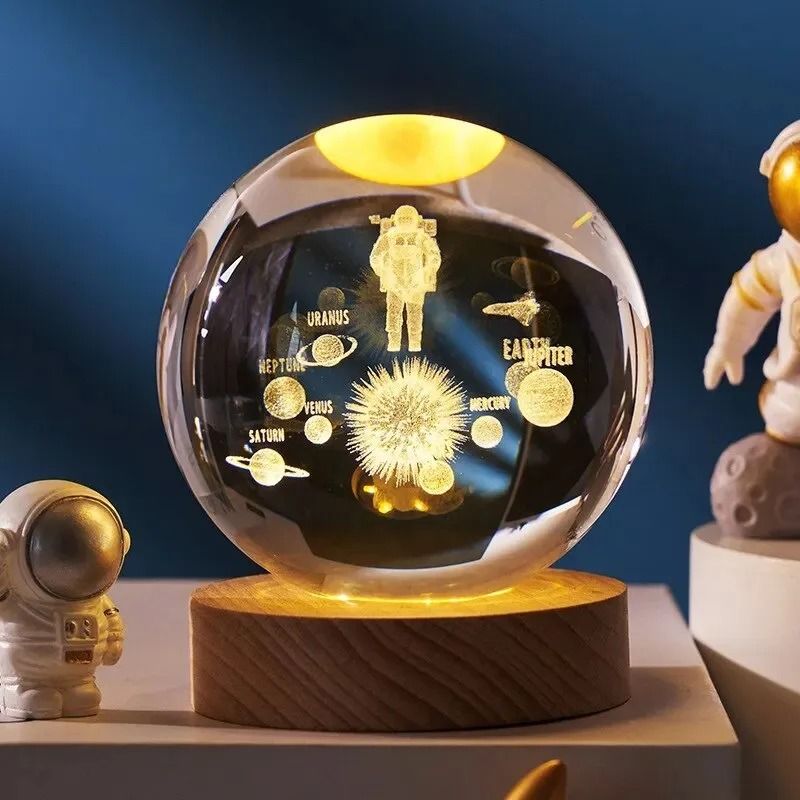 3D Crystal Planet Night Light Laser Engraved Solar System Globe
