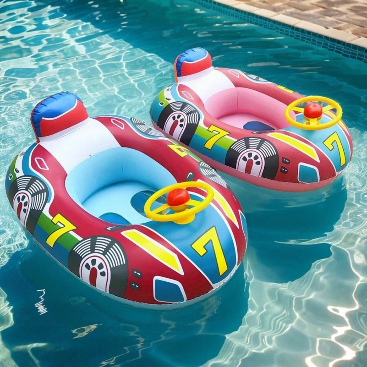 Toddler Pool Float Car with Handles Safe Baby Swim Ring for Summer Water Fun