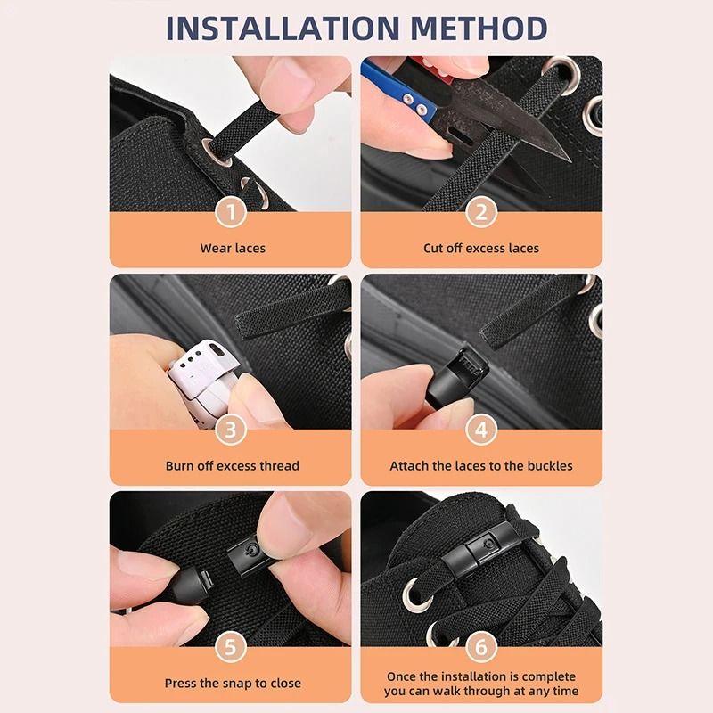 8mm No-Tie Elastic Shoelaces – Press Lock Flat Sneaker Laces