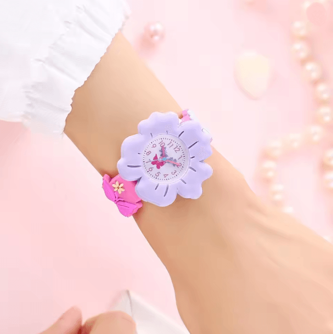 Kids Cartoon Learning Watch Flower Butterfly Soft Strap