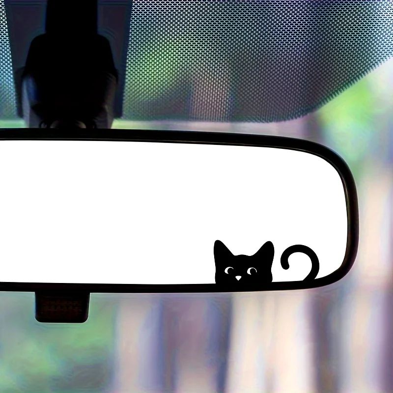 Peeking Cat Car Mirror Stickers (4-Pack) Waterproof Vinyl Funny Decals for Rearview Mirrors & Windows