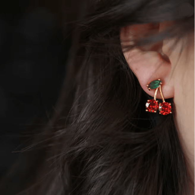 Red Zircon Cherry Leaf Earrings