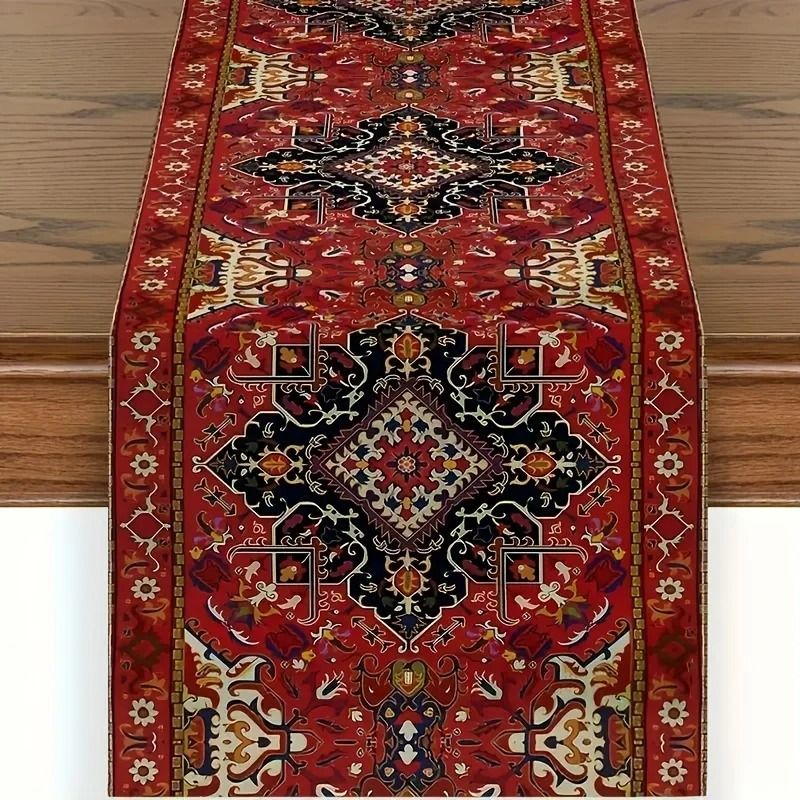 Rich Red Persian Antique Table Runner | Vibrant Bohemian Stripe Pattern (13x70 Inch)