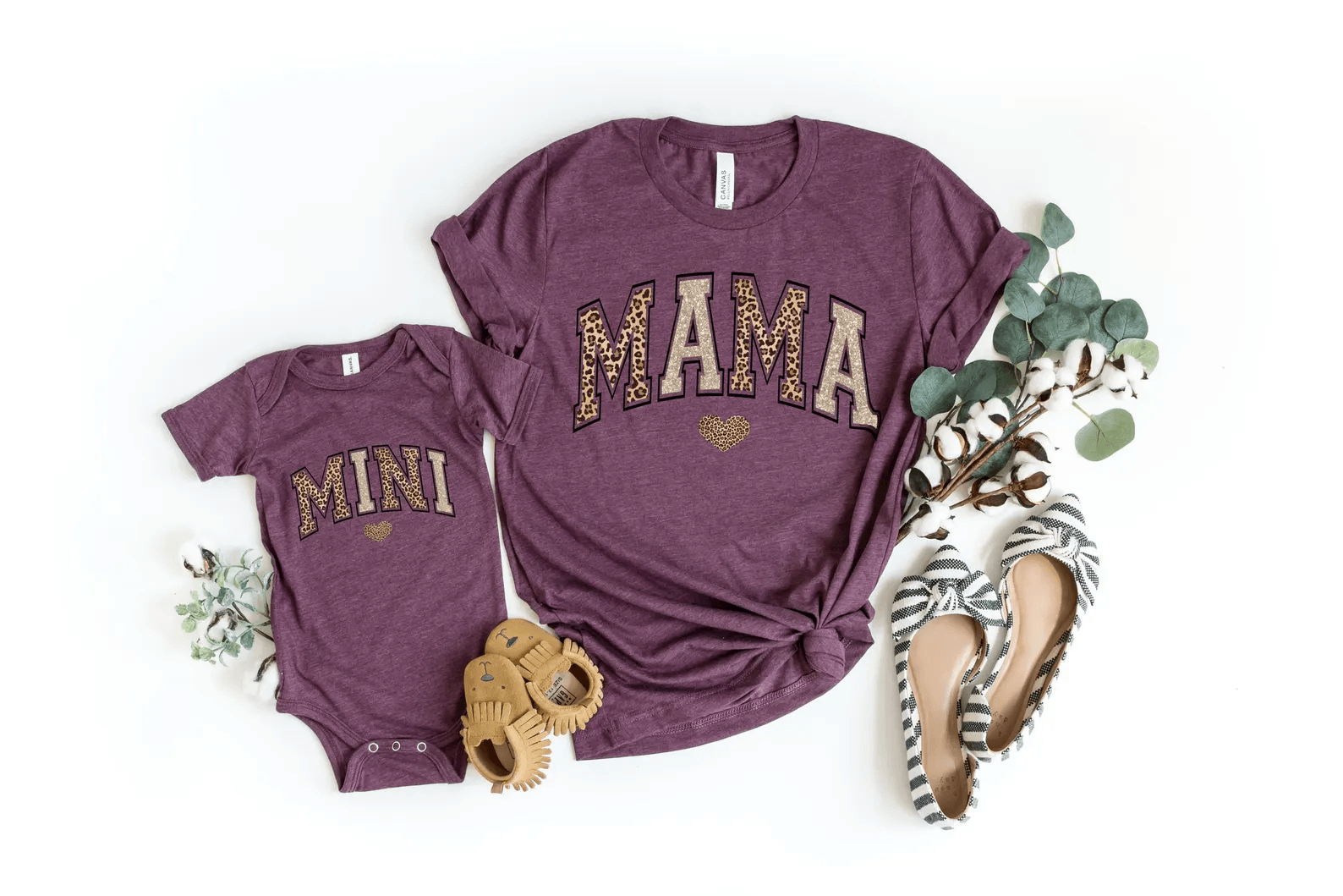 Mama and Mini Matching Gold Leopard Shirts Set